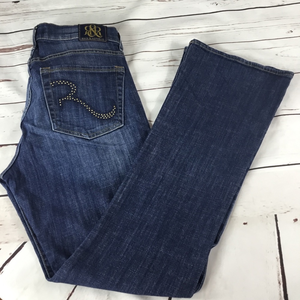 Rock & Republic Bootcut Kasandra Jeans Women’s Size‎ 12 Beaded Pockets Cowgirl